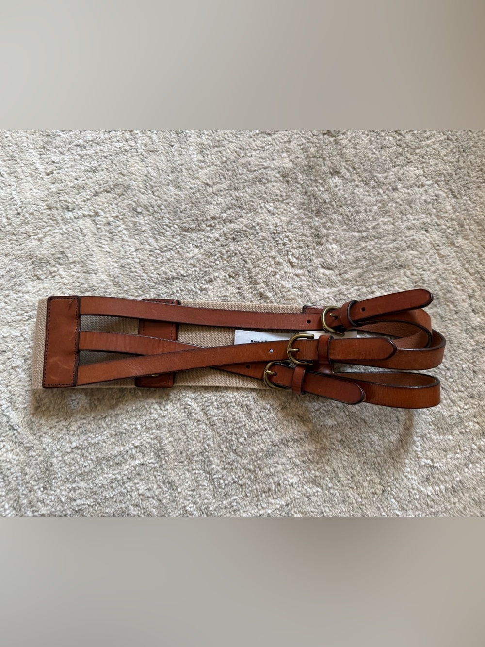 J. Crew Triple-Buckle Tan Leather Waist Belt